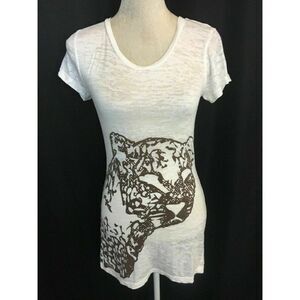 torn by ronny kobo Short Sleeve top T Shirt White Brown Leopard Print Small